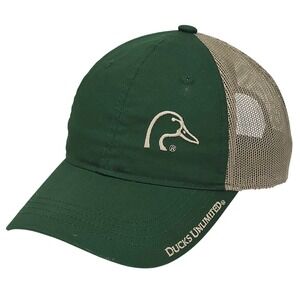 Ducks Unlimited Trucker Hat OSFA Green Tan Mesh Back Hunting Fishing Outdoor Cap